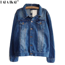 Women Washed Denim Jacket Distressed BF Coat Vintage Scratched Cotton Coat Loose Plus Size Outerwear SWF0140 -5