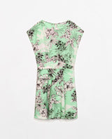 QZ1556 New Fashion Ladies' Elegant sweet floral print green Dress O neck short sleeve causal slim brand designer dress