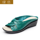 Plus Size(35-43) Summer Open Toe Sandals Women Wedge Shoes Woman Genuine Leather Sandals Women's Slippers Women Sandals