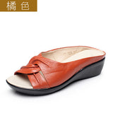 Plus Size(35-43) Summer Open Toe Sandals Women Wedge Shoes Woman Genuine Leather Sandals Women's Slippers Women Sandals