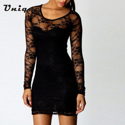 [Unbeatable At $X.99] New Fashion Black Sexy Women's Ladies Floral vestidos Lace Dress Long Sleeve Bodycon  Evening longos Dress