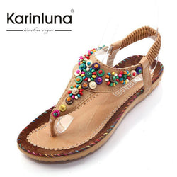 Women's Bohemia Dress Sandals 2016 New Classic Design Ankle T-strap Comfortable Insole Flats Colorful Beaded Summer Sandal Shoes