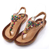 Women's Bohemia Dress Sandals 2016 New Classic Design Ankle T-strap Comfortable Insole Flats Colorful Beaded Summer Sandal Shoes