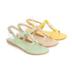 Sale Promotion Size US 4 Women's Sandals Summer Ankle Strap Beach Flats Ladies Sequined Yellow Shoes V-06