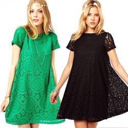 2016 Summer New Hot women floral Short Sleeve Lace Dress Lady Casual Loose O-neck Vintage Embroidery Hollow Out Dress