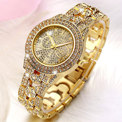 New Arrive Women Gold Steel Bracelet Watch Luxury Sport Quartz Wristwatch Crystal Women Dress Jewelry Electronic Business Watch