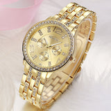 New Arrive Women Gold Steel Bracelet Watch Luxury Sport Quartz Wristwatch Crystal Women Dress Jewelry Electronic Business Watch