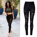 Olrain  Sexy Womens High Waist Skinny Ripped Boyfriend Casual Slim Fit Cool Hole Denim Cotton Jeans Stretchy Denim Pencil Pants