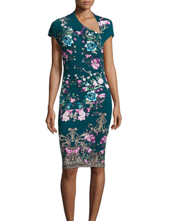 2015 Luxury  Vintage Floral Print Women Dress Sexy Sheath Mini Dresses