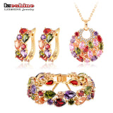 LZESHINE New 2016 Christmas Multicolor Zircon Women Bridal Jewelry Set Gold Plate Earring Stud/Necklace/Bracelet Wedding Jewelry