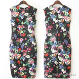 Fashion Summer Women Dresses Elegant Floral Printed Dress Lady Bodycon Pencil Charm Slim Dress Casual Sleeveless Dress CL2133