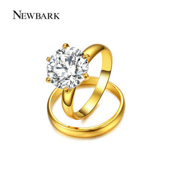 NEWBARK Two Band Ring Big Round 2.75 Ct AAA+ CZ Diamond Wedding Jewelry Rings Set For Women White Gold Plated Anel