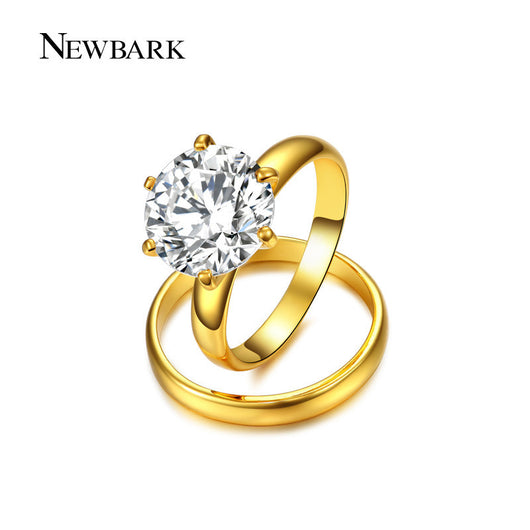 NEWBARK Two Band Ring Big Round 2.75 Ct AAA+ CZ Diamond Wedding Jewelry Rings Set For Women White Gold Plated Anel