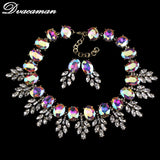 2016 Luxury Brand Crystal Leaves Choker Necklaces Pendants Fashion Big Chunky Opal Statement Necklace Women Jewelry Sets 8661