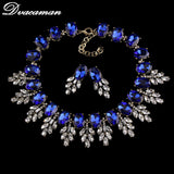 2016 Luxury Brand Crystal Leaves Choker Necklaces Pendants Fashion Big Chunky Opal Statement Necklace Women Jewelry Sets 8661