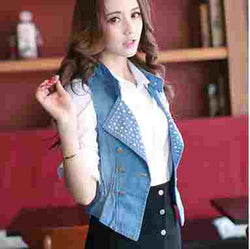 Vintage Retro Ladies Women Sleeveless Button Cardigan Washed Blue Denim Sequin Jean Vest Coat Jacket Outerwear S-3XL 03083