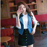 Vintage Retro Ladies Women Sleeveless Button Cardigan Washed Blue Denim Sequin Jean Vest Coat Jacket Outerwear S-3XL 03083