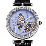 Brand Time Story Fashion Luxury 3D Butterfly Carved Women's Watches Ladies Japan Quartz Watch Genuine Leather Band Rhinestone