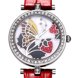 Brand Time Story Fashion Luxury 3D Butterfly Carved Women's Watches Ladies Japan Quartz Watch Genuine Leather Band Rhinestone