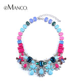 eManco three colors crystal choker necklace colorful acrylic statement jewelry crystals flower bib necklaces bisuteria mujer