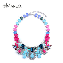 eManco three colors crystal choker necklace colorful acrylic statement jewelry crystals flower bib necklaces bisuteria mujer