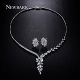 NEWBARK Earrings And Necklace Jewelry Sets 18K White Gold Plated Marquise Cutting CZ Paved Ice Flower Wedding Earrings For Women