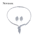 NEWBARK Earrings And Necklace Jewelry Sets 18K White Gold Plated Marquise Cutting CZ Paved Ice Flower Wedding Earrings For Women