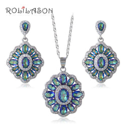 ROLILASN gifts Rainbow Mystic topaz 925 Silver crystsal Necklace Earrings Jewelry Sets JS662