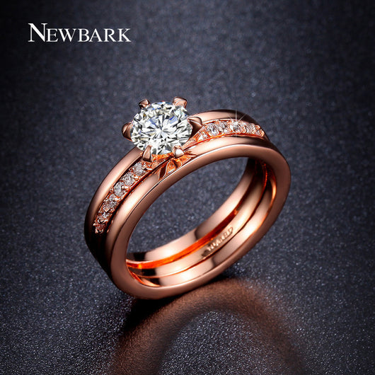 NEWBARK Vintage CZ Diamond Prong Setting Princess Engagement Rings Wedding Bands Half Eternity Couple Rings Love Gifts