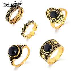 Vintage Rings 5 PCS Antique Alloy Nature Blue Stone Midi finger Ring Sets for Women Steampunk Turkish Ring Anillos Party Gift