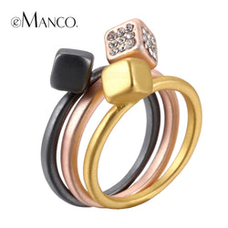 Three color alloy rings multilayer round finger ring 2016 trendy zinc alloy rhinestone multi wear ring women bague femme eManco