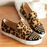 2015 New Arrival All Seasons Women Rivets Leopard Flat Shoes Fashion Horse Hair single Female Elastic Casual Single Flock Shoes