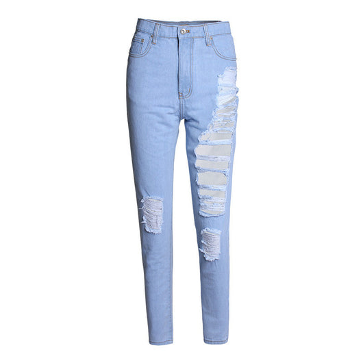 4XL Plus Size Ripped Jeans for Women  Loose Straight Denim Pants Harajuku Boyfriend Washed Blue Jeans