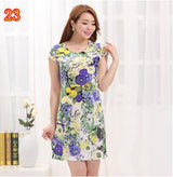 Hot Sale 2016 new arrival women summer slim printed dress O-Neck short sleeve casual floral plus size L--4XL dresses RY1670