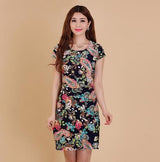 Hot Sale 2016 new arrival women summer slim printed dress O-Neck short sleeve casual floral plus size L--4XL dresses RY1670