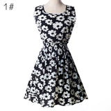 Sundress Party Summer Women Dress Casual Vestidos Jumper Chiffon Stripe Floral Print Elastic Waist Bohemian Beach Dresses 1138