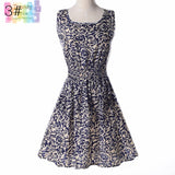 Sundress Party Summer Women Dress Casual Vestidos Jumper Chiffon Stripe Floral Print Elastic Waist Bohemian Beach Dresses 1138