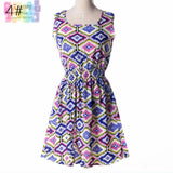 Sundress Party Summer Women Dress Casual Vestidos Jumper Chiffon Stripe Floral Print Elastic Waist Bohemian Beach Dresses 1138