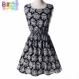 Sundress Party Summer Women Dress Casual Vestidos Jumper Chiffon Stripe Floral Print Elastic Waist Bohemian Beach Dresses 1138