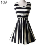 Sundress Party Summer Women Dress Casual Vestidos Jumper Chiffon Stripe Floral Print Elastic Waist Bohemian Beach Dresses 1138