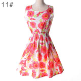 Sundress Party Summer Women Dress Casual Vestidos Jumper Chiffon Stripe Floral Print Elastic Waist Bohemian Beach Dresses 1138