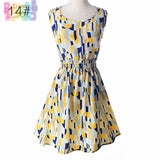 Sundress Party Summer Women Dress Casual Vestidos Jumper Chiffon Stripe Floral Print Elastic Waist Bohemian Beach Dresses 1138
