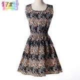 Sundress Party Summer Women Dress Casual Vestidos Jumper Chiffon Stripe Floral Print Elastic Waist Bohemian Beach Dresses 1138