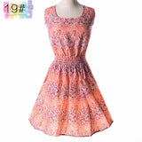 Sundress Party Summer Women Dress Casual Vestidos Jumper Chiffon Stripe Floral Print Elastic Waist Bohemian Beach Dresses 1138