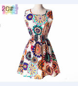 Sundress Party Summer Women Dress Casual Vestidos Jumper Chiffon Stripe Floral Print Elastic Waist Bohemian Beach Dresses 1138