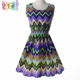 Sundress Party Summer Women Dress Casual Vestidos Jumper Chiffon Stripe Floral Print Elastic Waist Bohemian Beach Dresses 1138