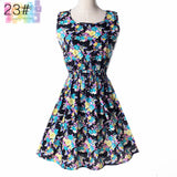Sundress Party Summer Women Dress Casual Vestidos Jumper Chiffon Stripe Floral Print Elastic Waist Bohemian Beach Dresses 1138
