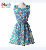Sundress Party Summer Women Dress Casual Vestidos Jumper Chiffon Stripe Floral Print Elastic Waist Bohemian Beach Dresses 1138