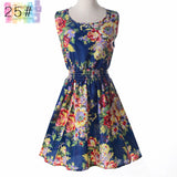 Sundress Party Summer Women Dress Casual Vestidos Jumper Chiffon Stripe Floral Print Elastic Waist Bohemian Beach Dresses 1138