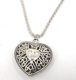 Free shipping Fashion Antique Silver Diamante Heart  Necklace